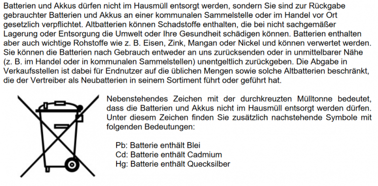 Hinweise zur Entsorgung von Batterien